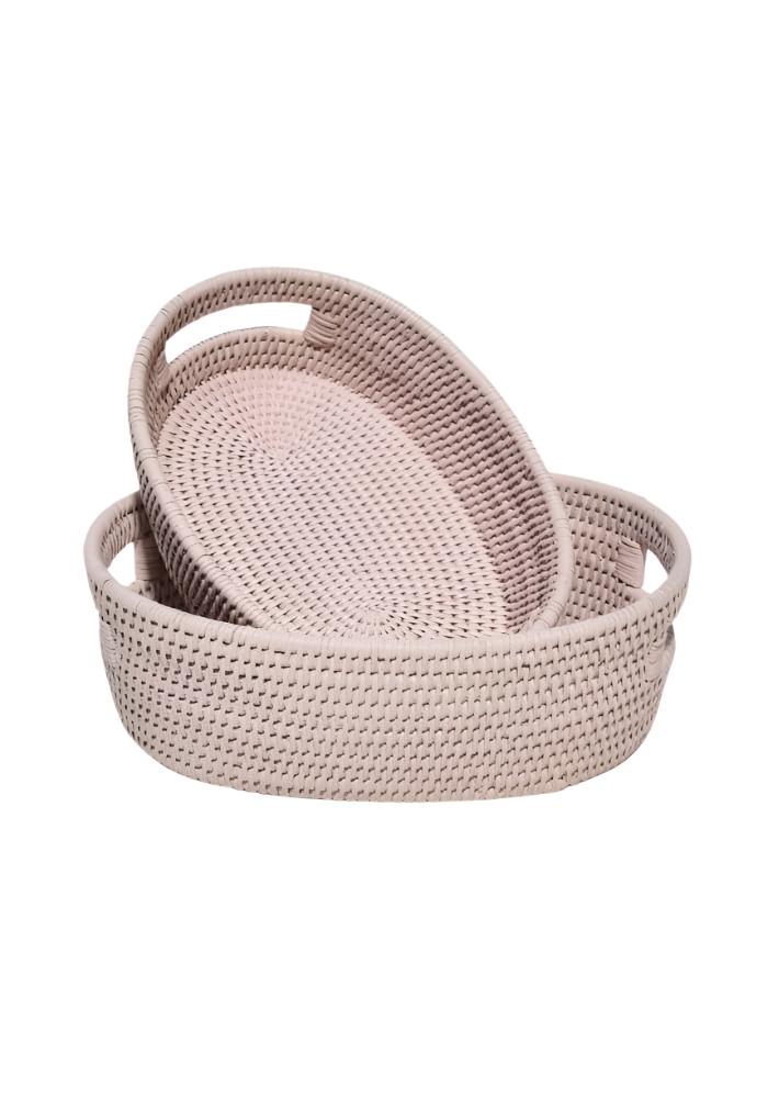 Casa by Josephine Jenno Cotswolds Oval Rattan Basket Pink - Set of 2
