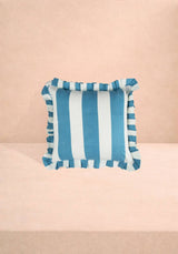 Casa by Josephine Jenno Blue and White Cabana Striped Ruffled Cushion Cover