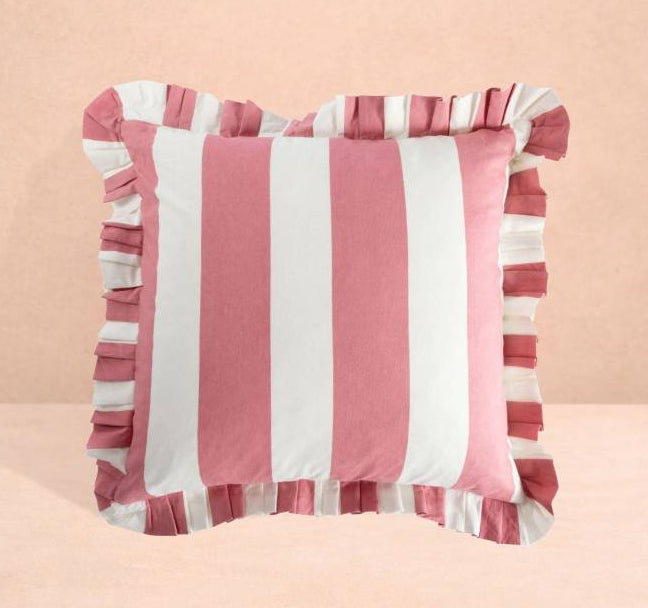 Casa by Josephine Jenno Pink Candy Cabana Stripe Ruffled Cushion Cover