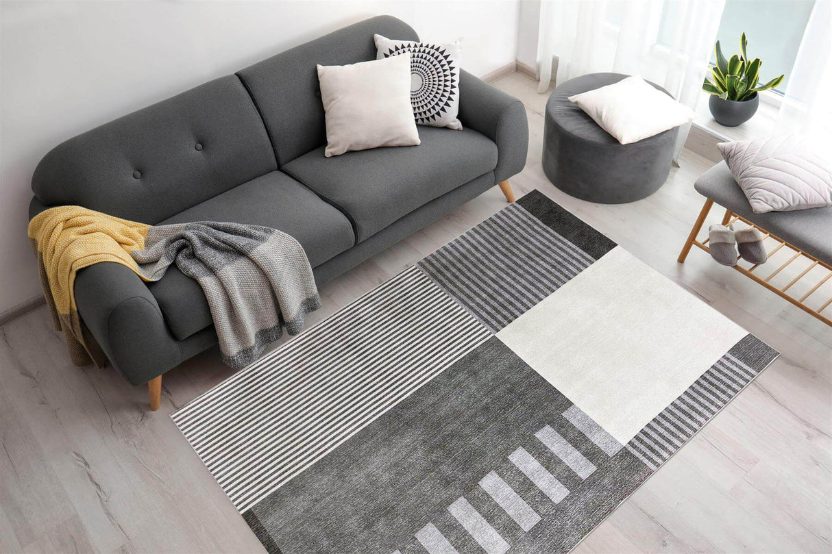 Tokyo Geo Blocks Grey Rug by The Rugs