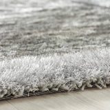 The Rugs Shimmer Silver Grey Bordered Shaggy Rug