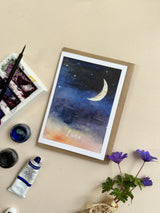 Katie Hipwell Design Hand‑Painted Crescent Moon Luna Watercolour Card