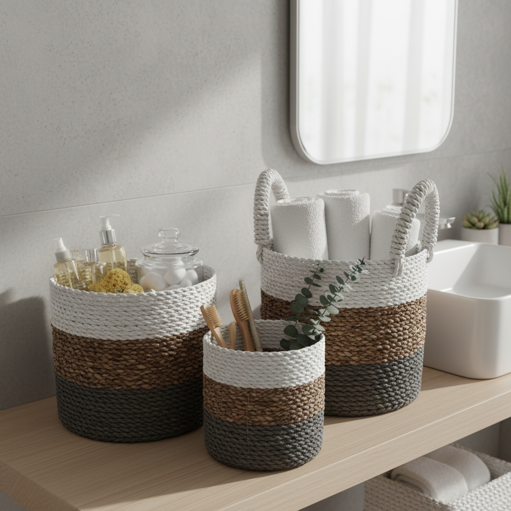 HatiNest Soft Grey Seagrass Storage Baskets - Set of 3