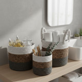 HatiNest Soft Grey Seagrass Storage Baskets - Set of 3