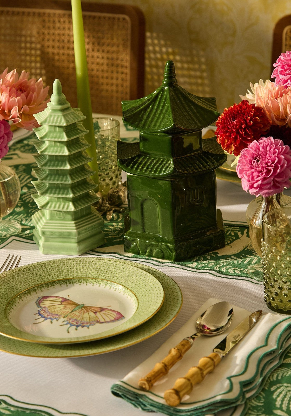 Casa by Josephine Jenno Green Apple Lace Plate Butterfly Side Pudding Plates - Set of 4