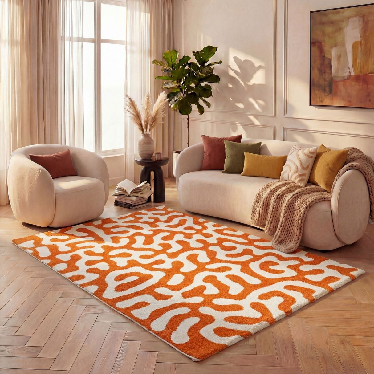 The Rugs Joli Doodle Orange White Rug