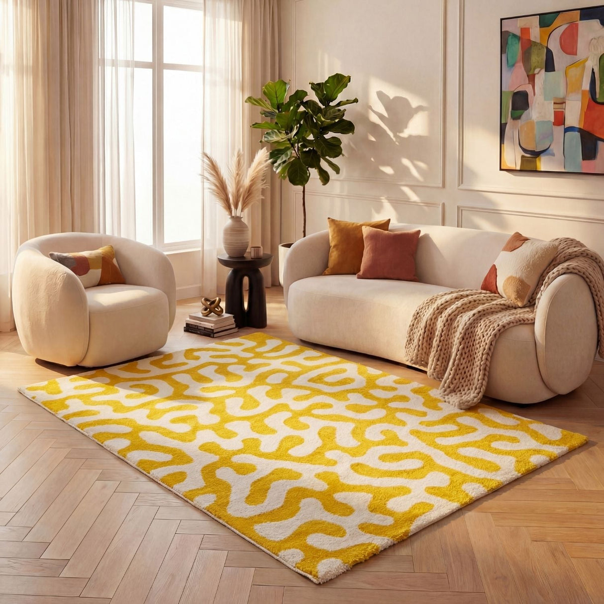 The Rugs Joli Doodle Yellow White Rug