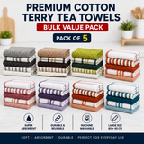 5 Pack Super Absorbent Check Quick Drying Cotton Terry Kitchen Tea Towels by OLIVIA ROCCO