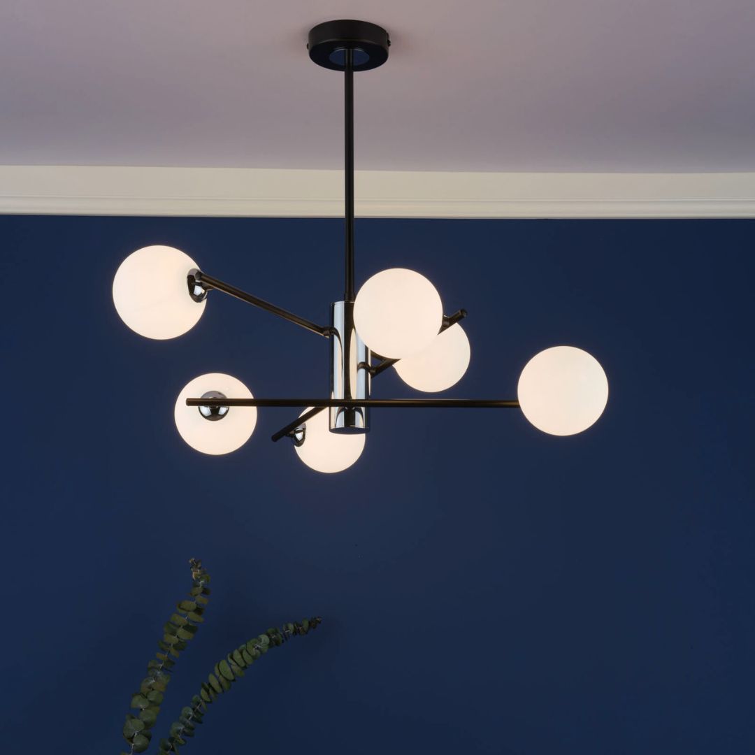 Pagazzi Eaen 6 Light Semi-Flush Black Ceiling Light Opal Glass