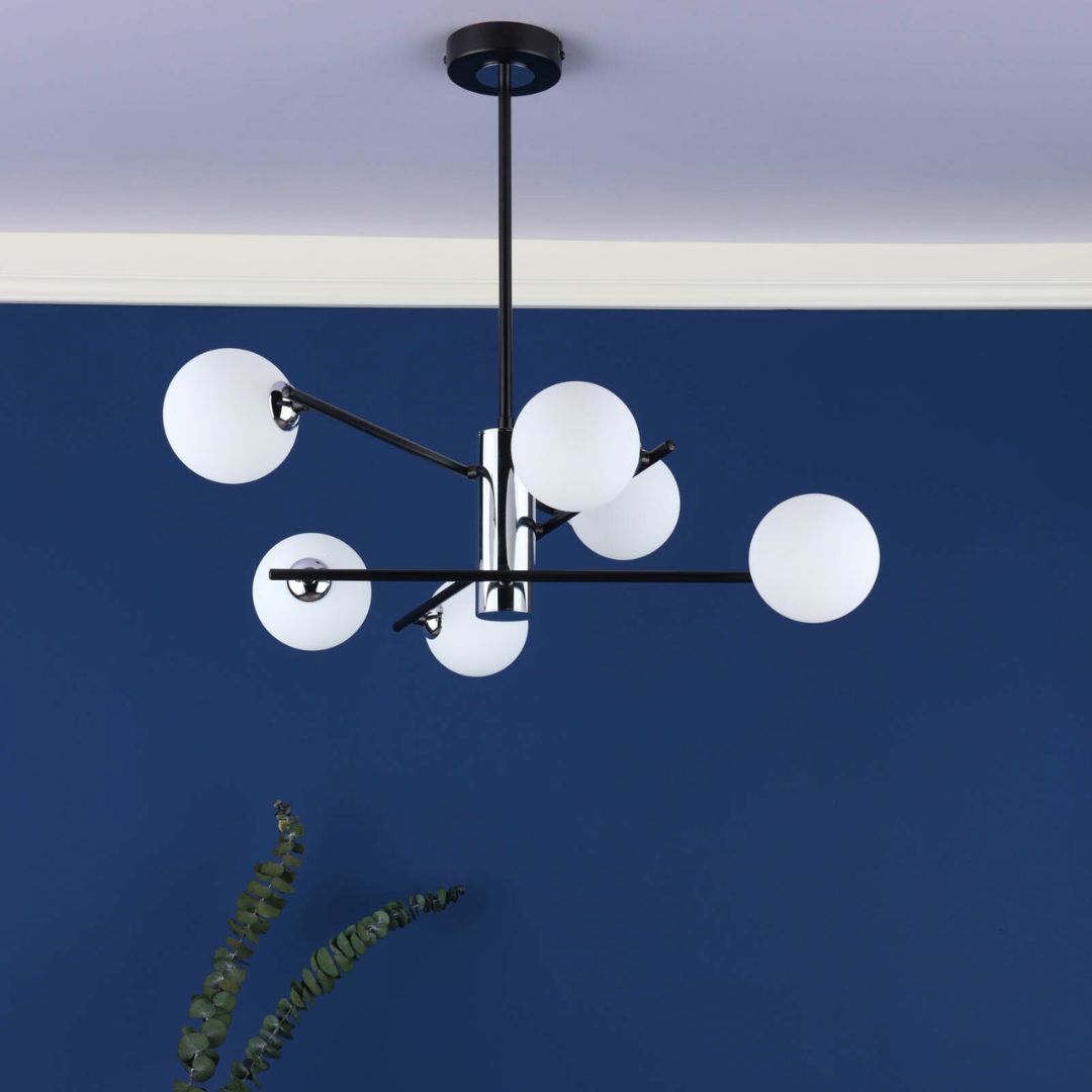 Pagazzi Eaen 6 Light Semi-Flush Black Ceiling Light Opal Glass
