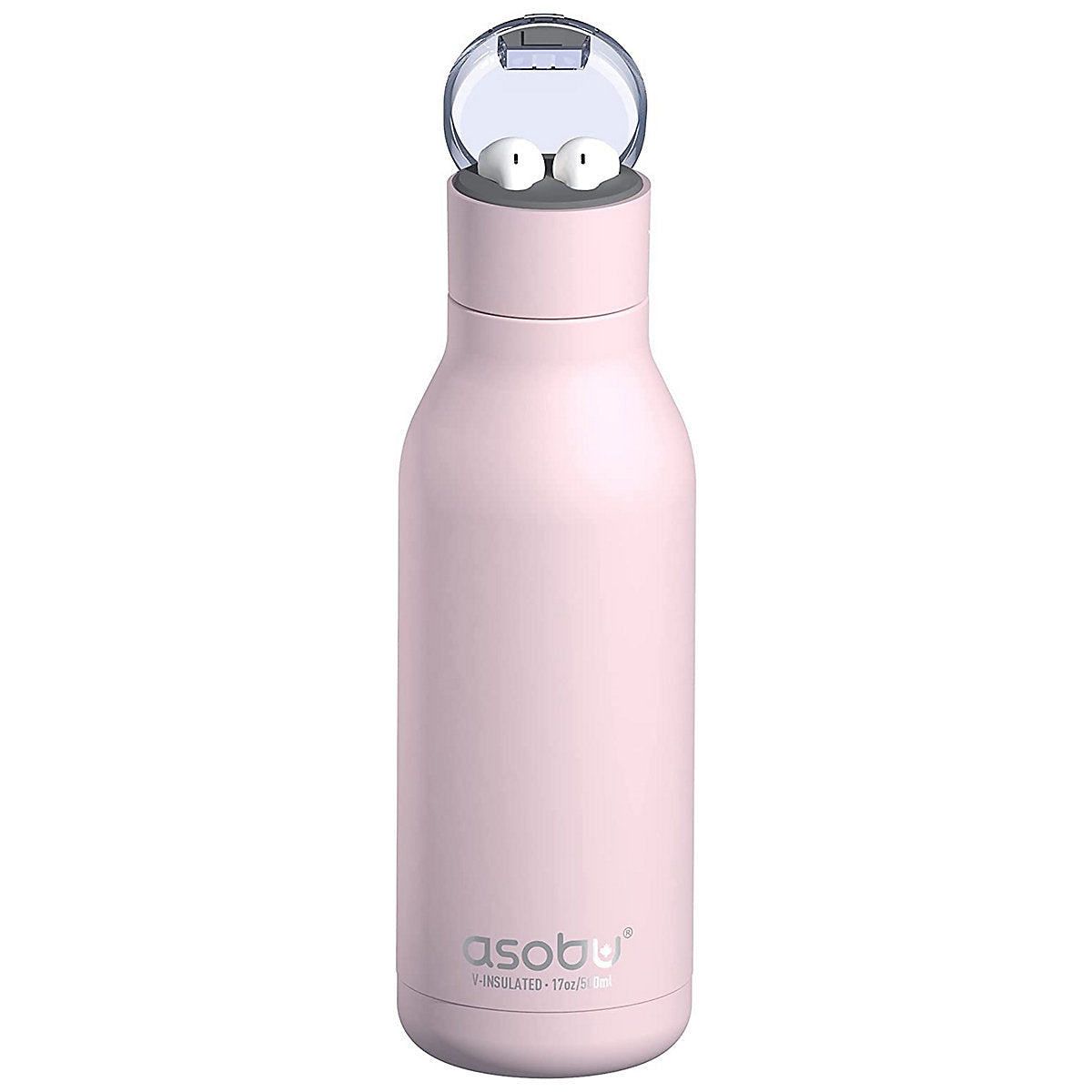 Asobu Stainless Steel Earphone H2 Audio Insulated Water Bottle, 600ml, Pink