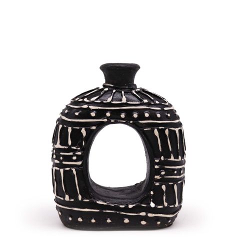 HatiNest Oval Donut Dry Flowers Shaped Vase Chocolate - 18cm