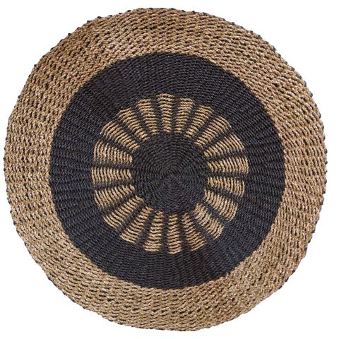 The Rugs Round Seagrass Black Tan Inner Sun Rug - 1m