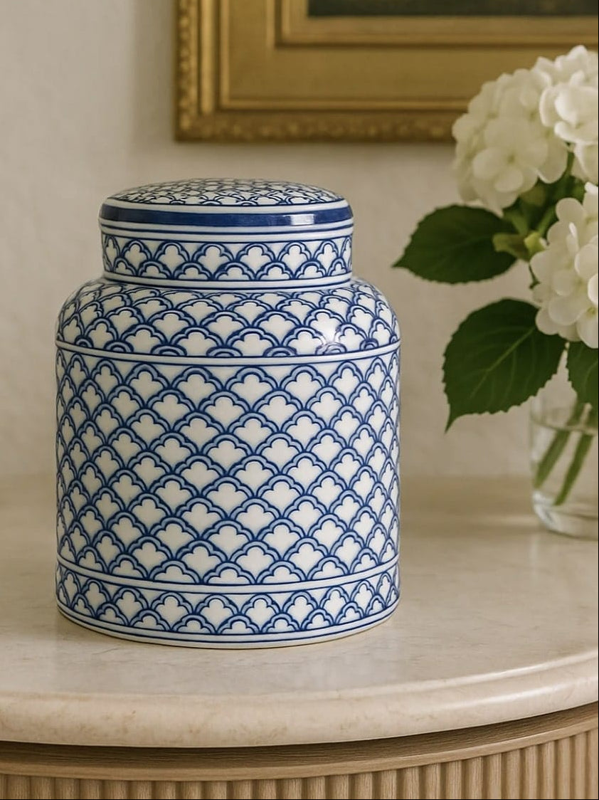 Casa by Josephine Jenno Eleanor Cobalt Trellis Small Canister Jar
