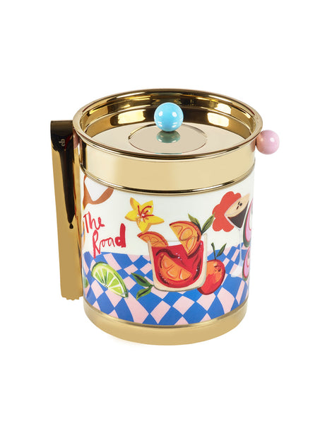 Eleanor Bowmer Ice Bucket & Tongs with vibrant cocktail illustrations