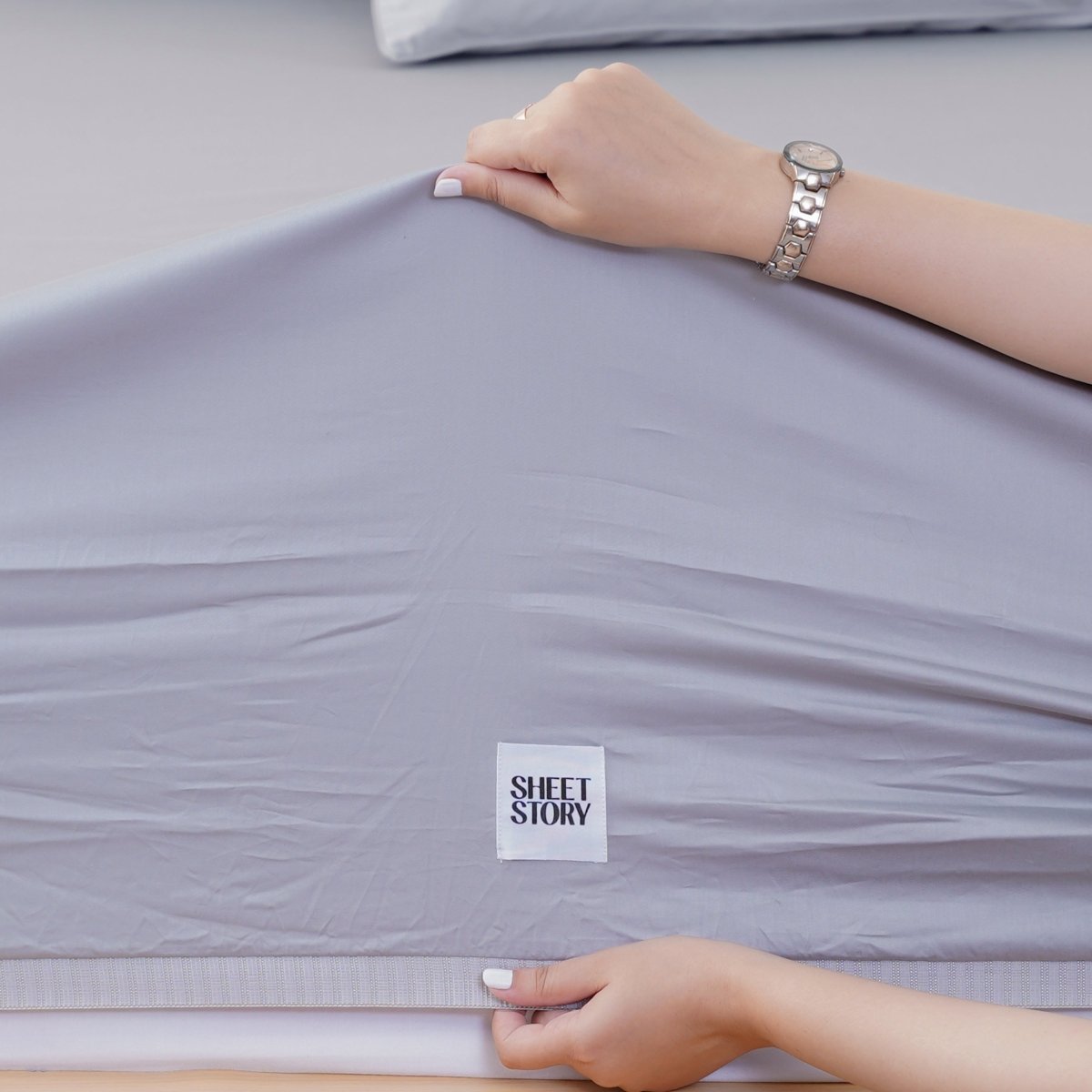 SHEET STORY Ella Cotton Dove Grey Fitted Sheet