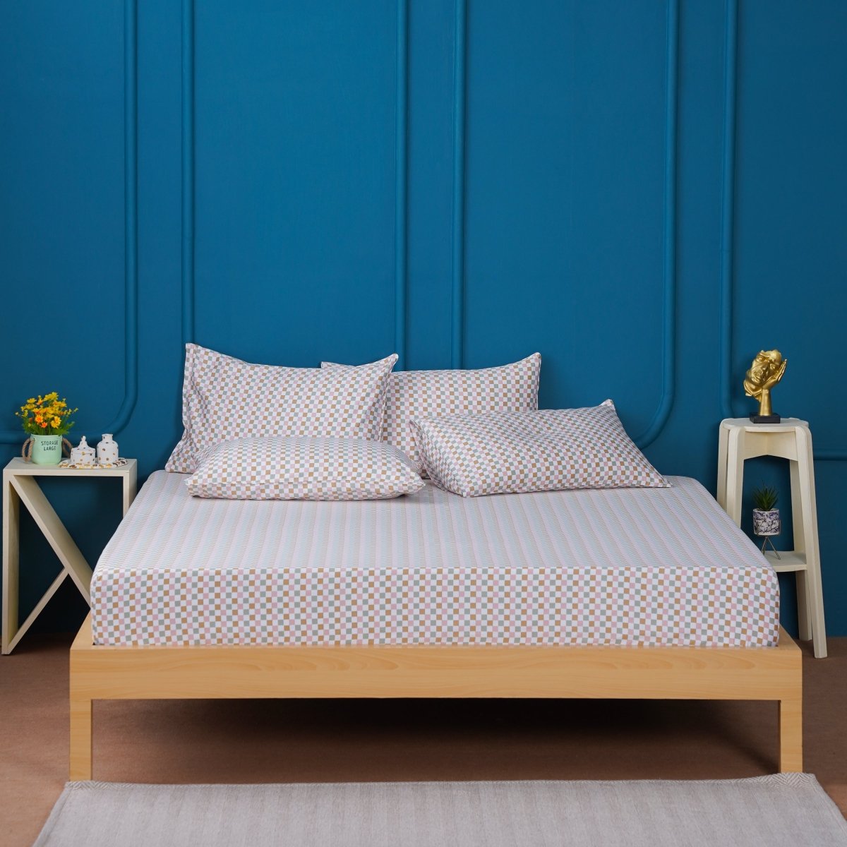 SHEET STORY Ella Cotton Gems Checkerboard Fitted Sheet
