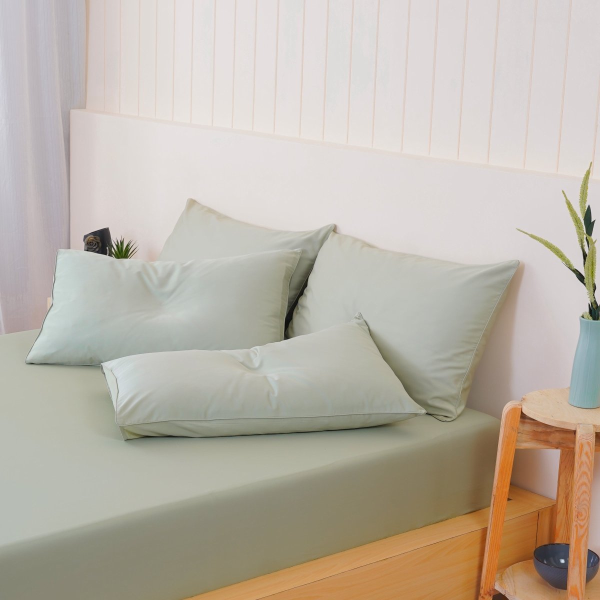 SHEET STORY Ella Cotton Sage Green Pillowcases Pair