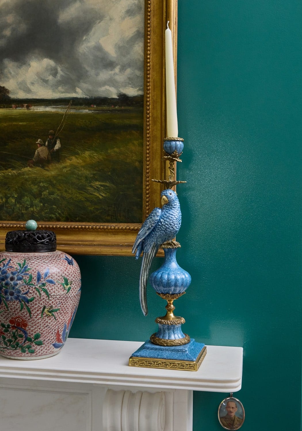 Casa by Josephine Jenno Enamelled Pretty Polly Parrot Candlestick Left