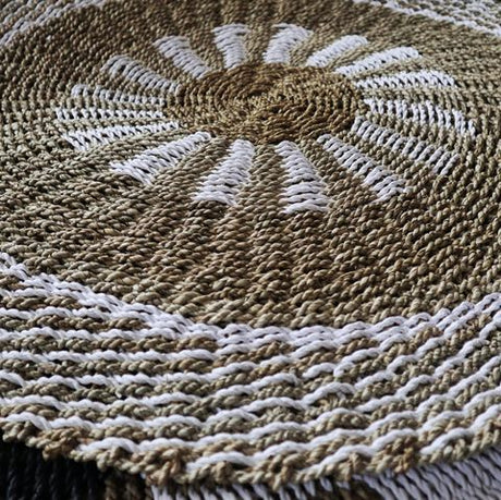 The Rugs Round Seagrass White Tan Inner Sun Rug - 1m