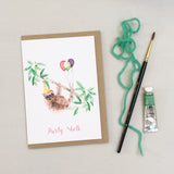 Party Sloth Hand Painted Greetings Card | Katie Hipwell Design