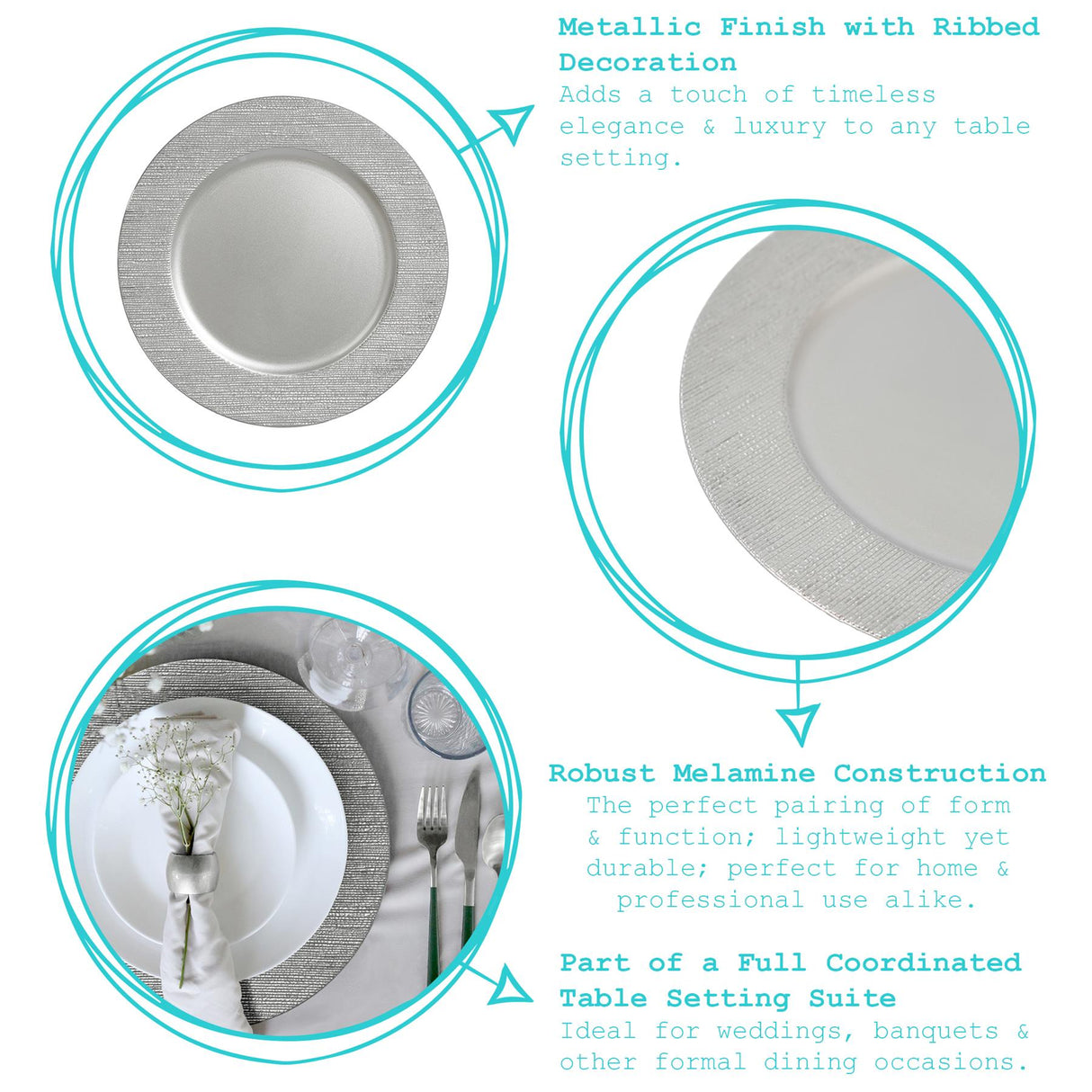 Rinkit Round Ribbed Charger Plates Set 33cm - 18pc