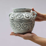 HatiNest Greek Clay Plant Pot with Handles Cream - 15cm