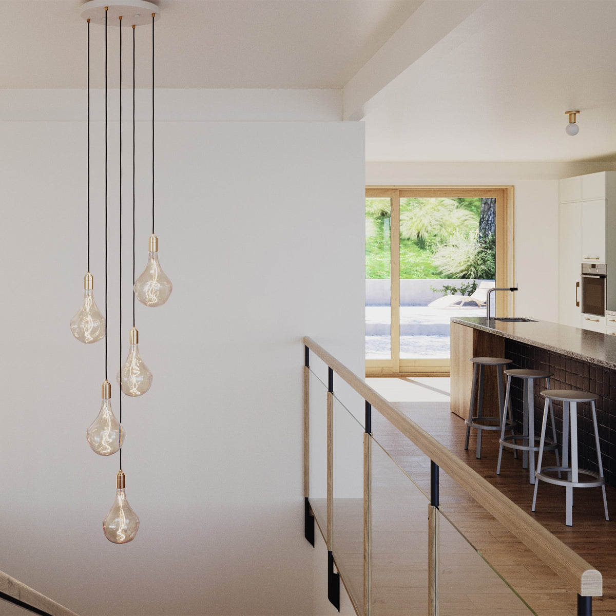 Tala Five Pendant in Brass with Voronoi II