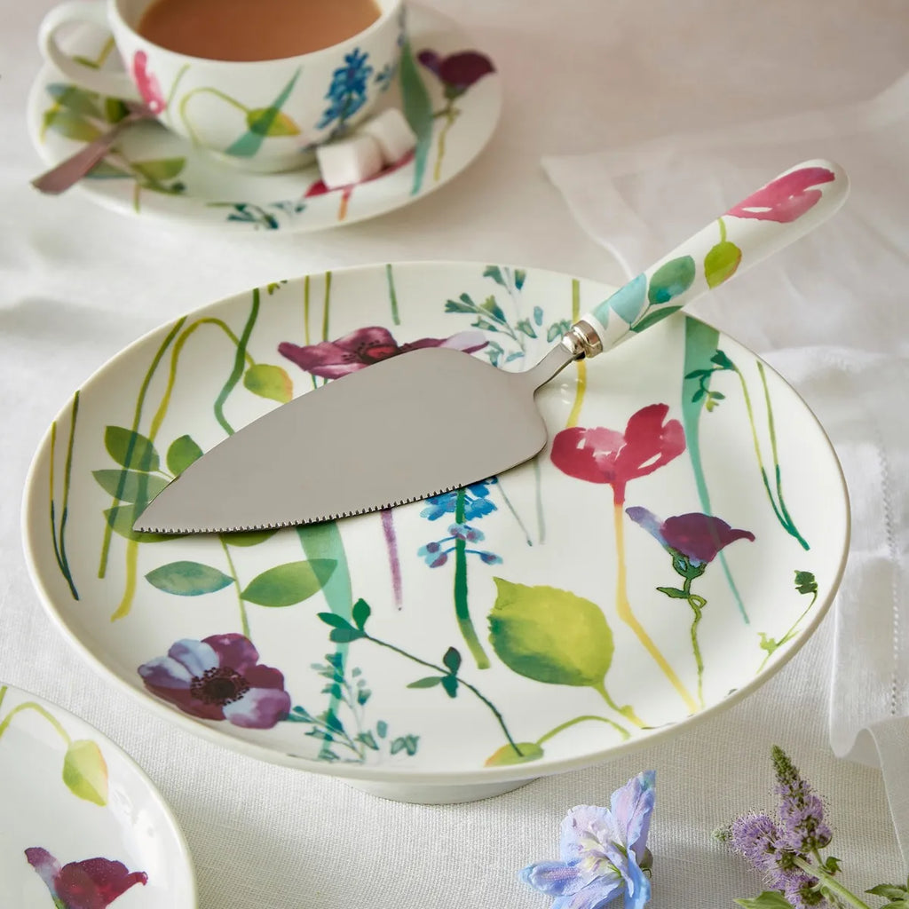 Portmeirion Porcelain Handle Water Garden Cake Slice with Floral Print