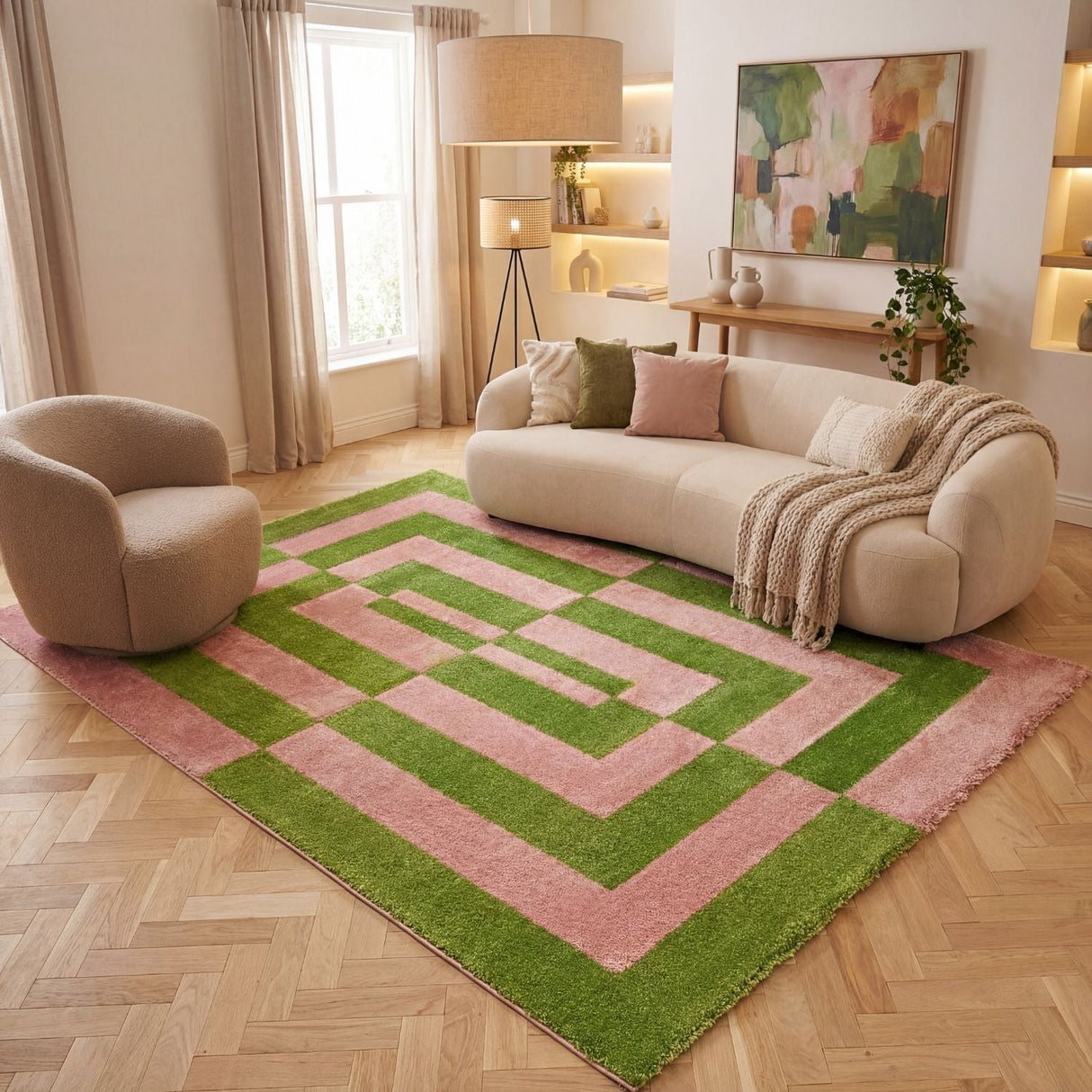 The Rugs Joli Geometric Green & Pink Rug