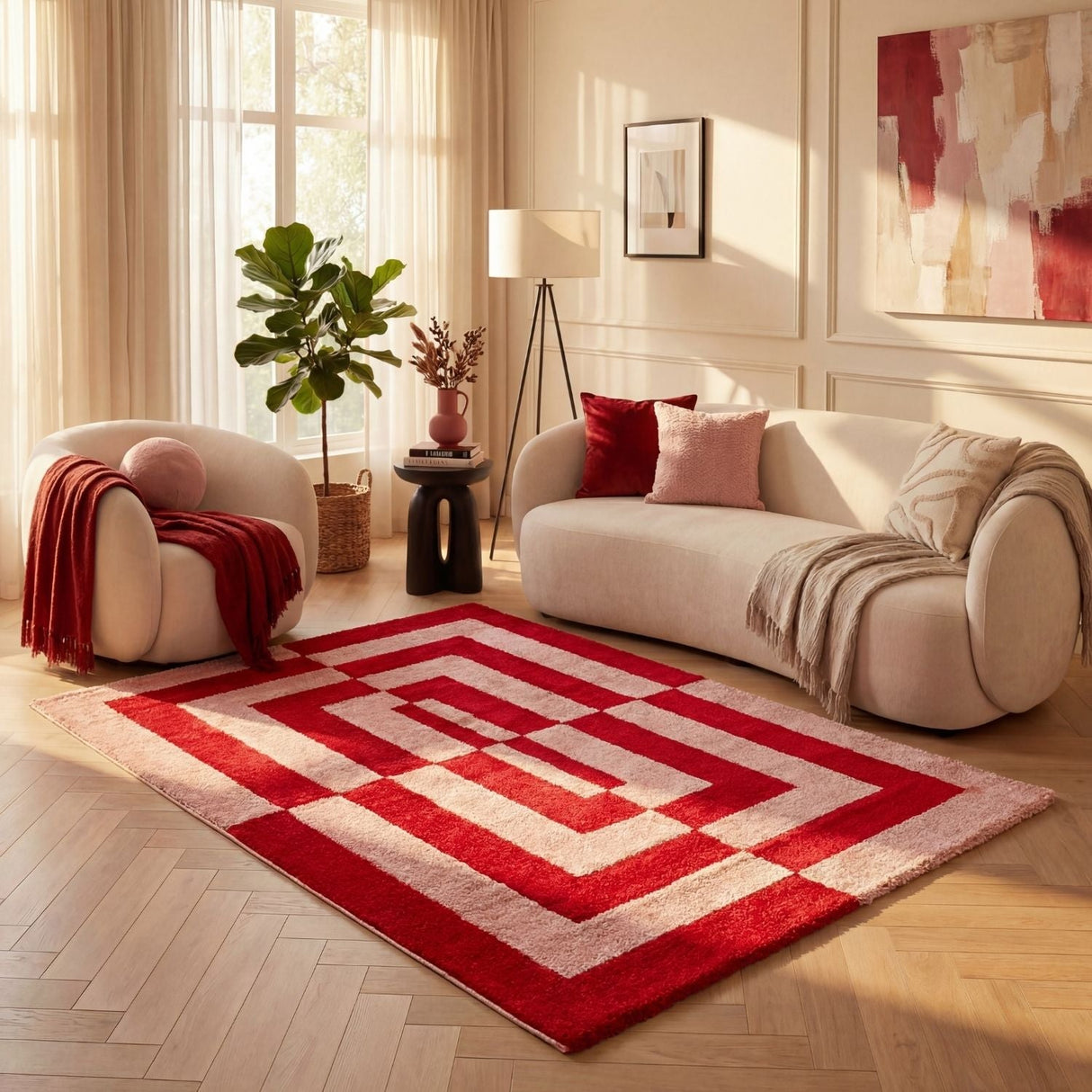 The Rugs Joli Geometric Red & Pink Rug