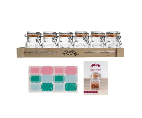 Kilner Glass Clip Top Spice Jar Set with Wooden Crate