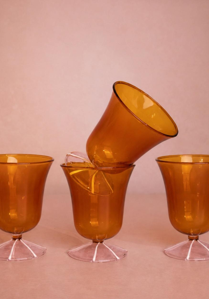Casa by Josephine Jenno Whimsical Amber Glasses with Pink Base
