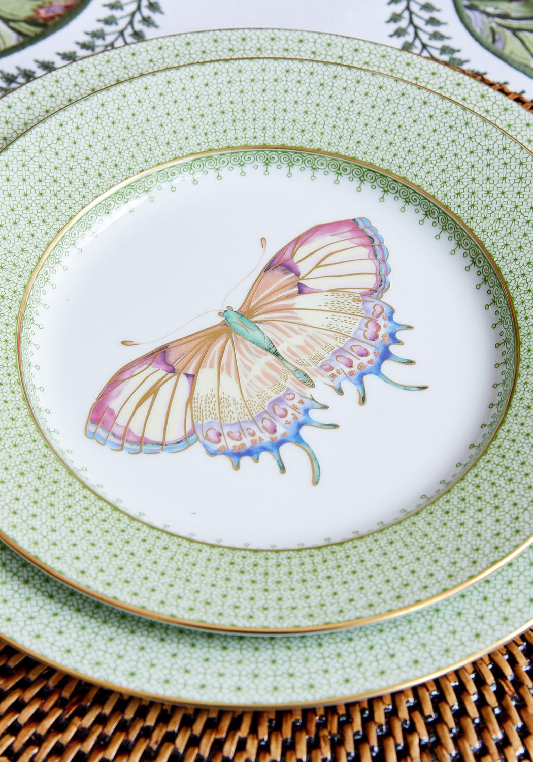 Casa by Josephine Jenno Green Apple Lace Plate Butterfly Side Pudding Plates - Set of 4