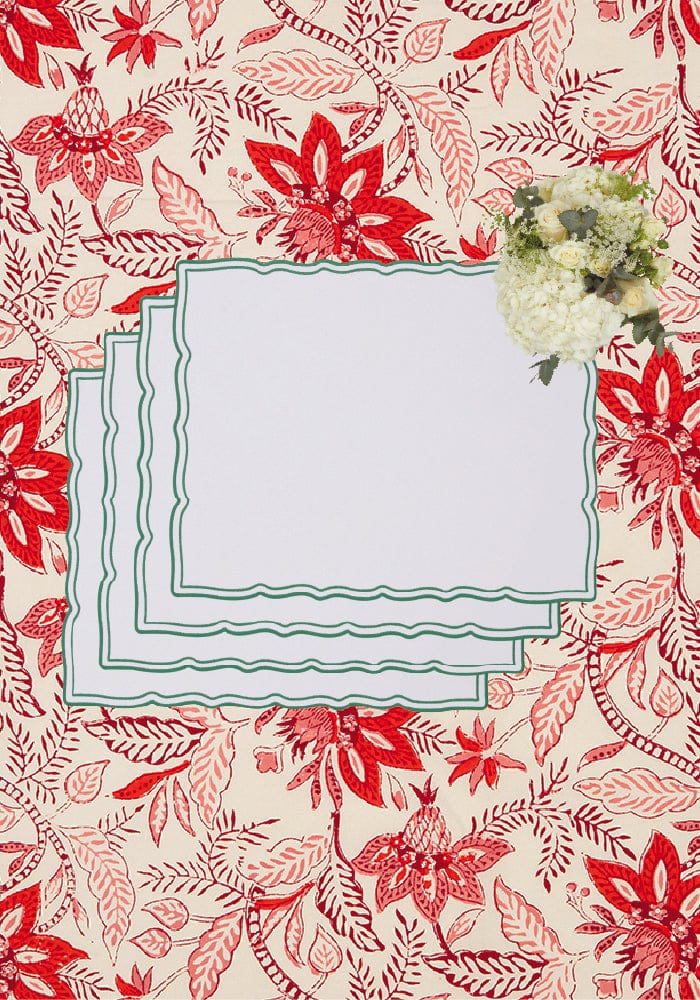 Casa by Josephine Jenno Green Wavy Trim Rectangular Placemats - Set of 4