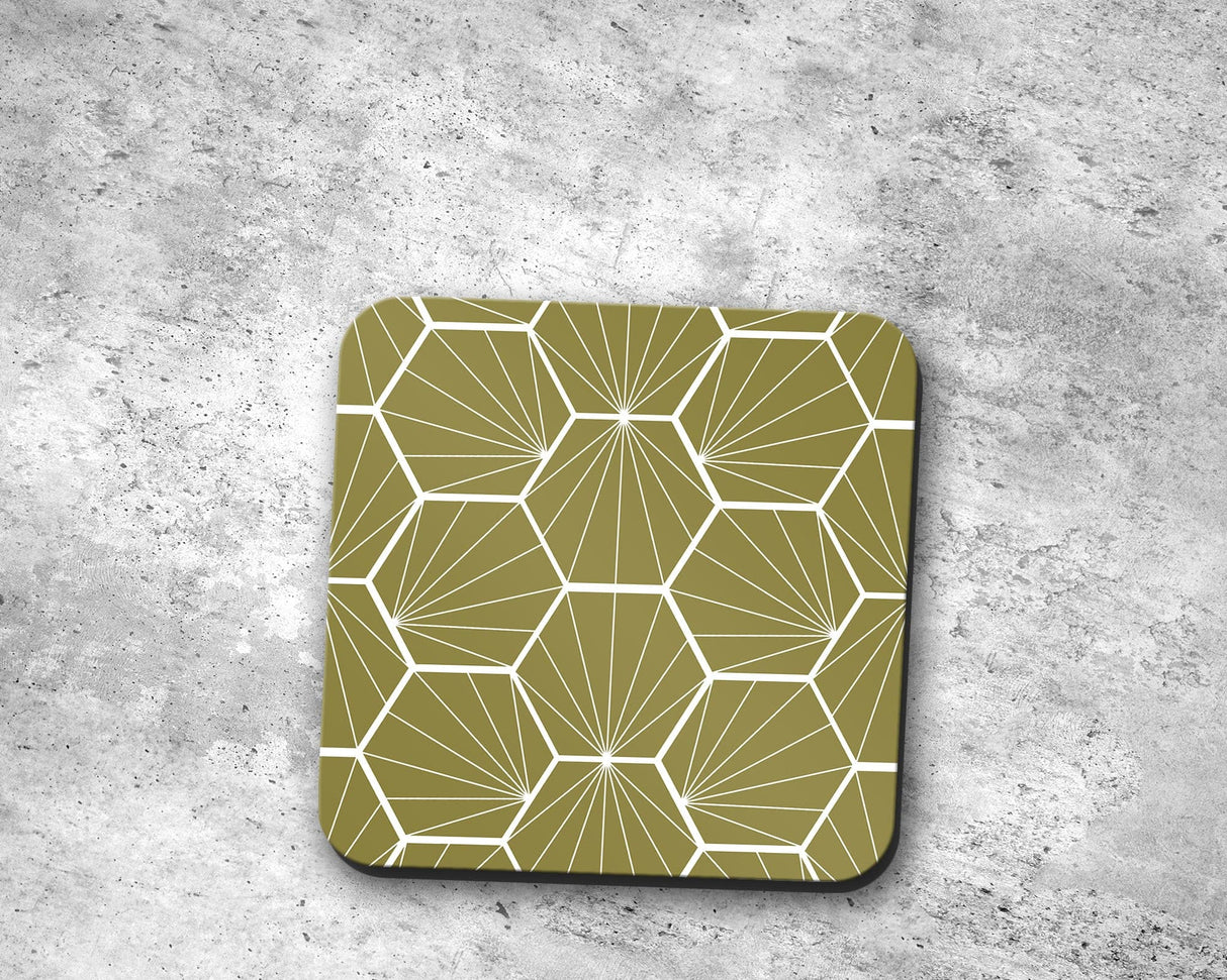 Shadowbright Olive Green Geometric Hexagons Placemats, Set of 4/6