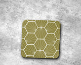 Shadowbright Olive Green Geometric Hexagons Placemats, Set of 4/6