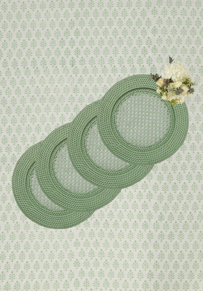 Harbour Island Round Rattan Charger Green Set of 4 | Casa by Josephine Jenno