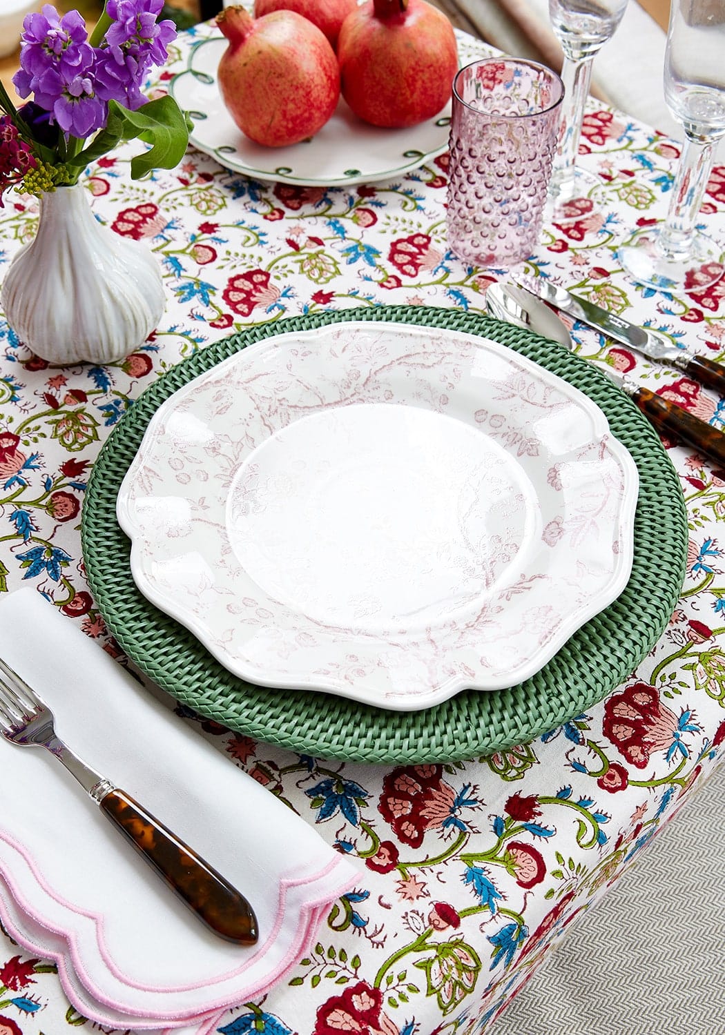 Harbour Island Round Rattan Charger Green Set of 4 | Casa by Josephine Jenno