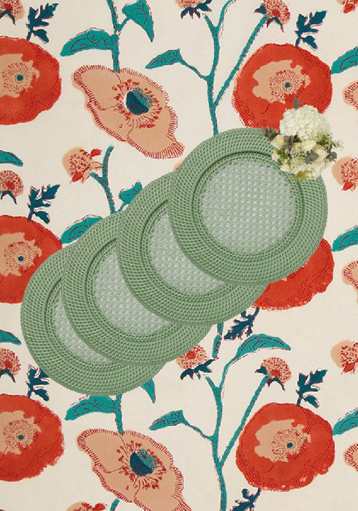 Harbour Island Round Rattan Charger Green Set of 4 | Casa by Josephine Jenno