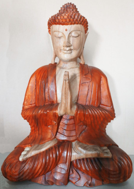 Yorkshire Bonsai Hand Carved Buddha Statue Wooden Decor - 40cm