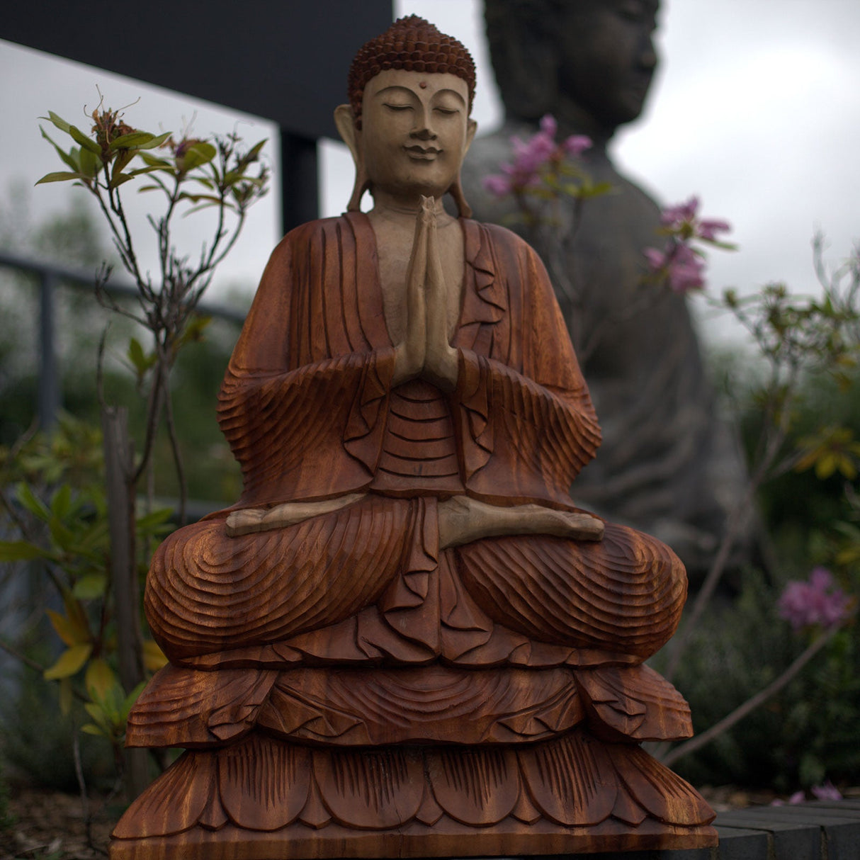 Yorkshire Bonsai Hand Carved Buddha Statue Wooden Decor - 40cm