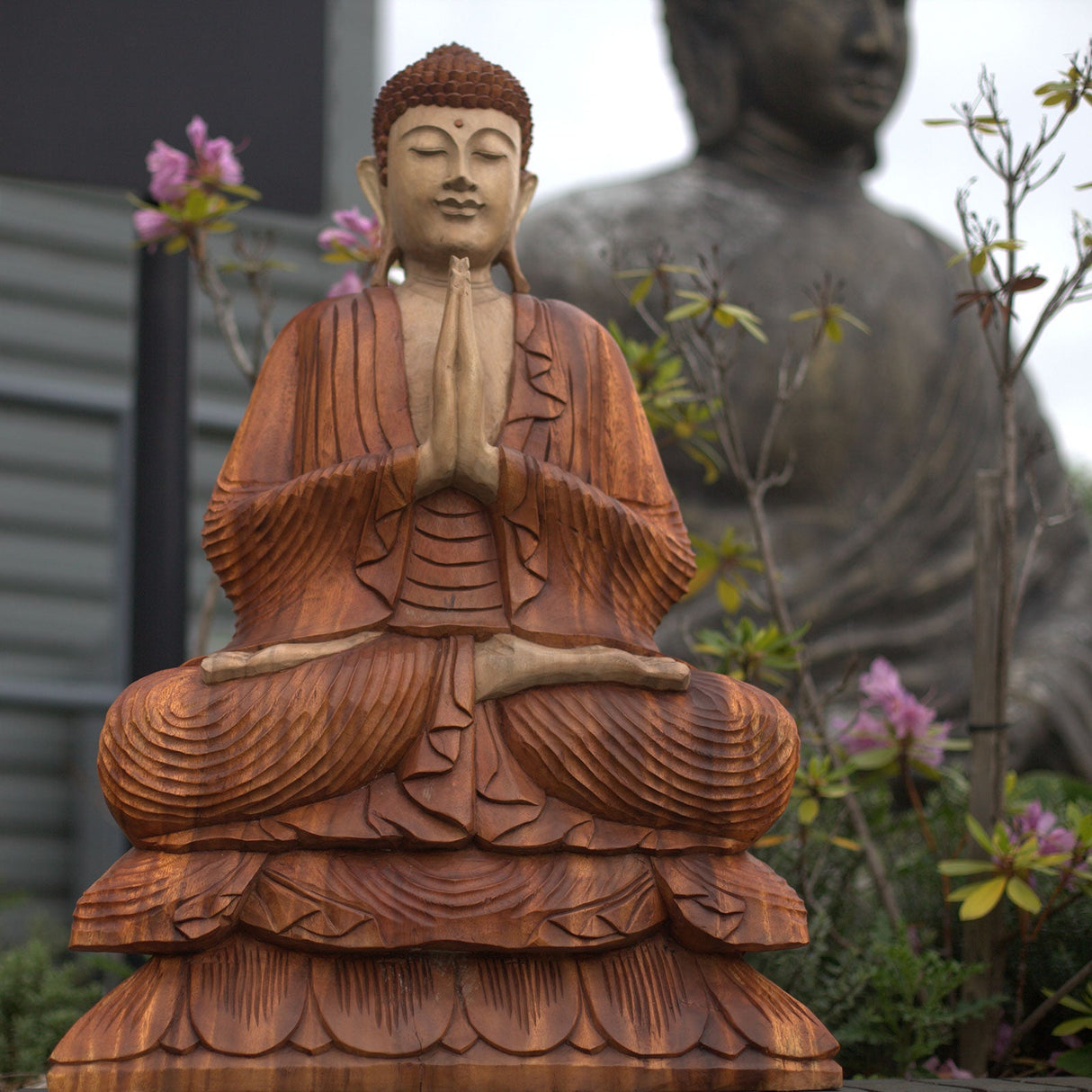 Yorkshire Bonsai Hand Carved Buddha Statue Wooden Decor - 40cm
