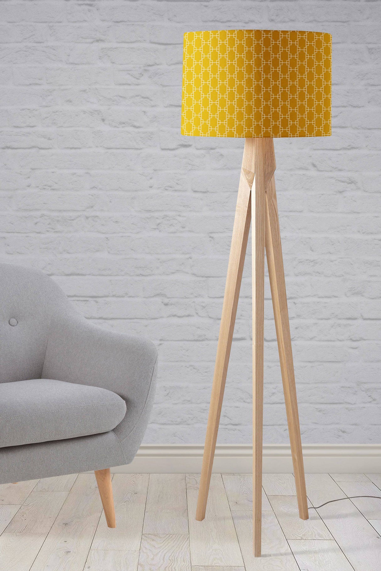 Shadowbright Mustard Yellow Lampshade with White Geometric Design