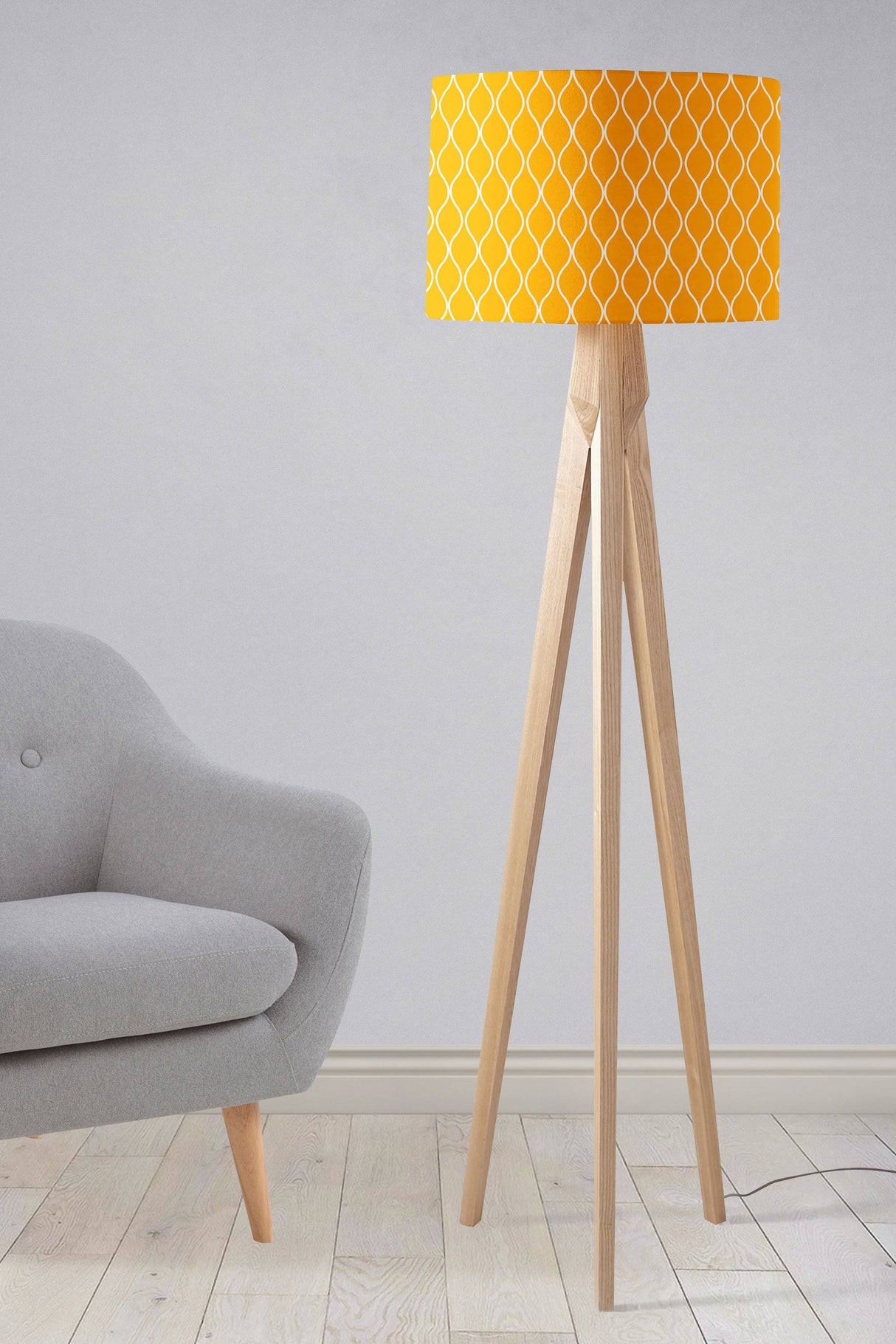 Shadowbright Yellow Ceiling or Table Lampshade with White Geometric Design