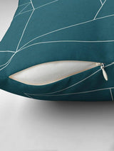 Shadowbright Teal Cushion with a White Geometric Line Design, Throw Pillow