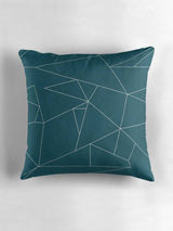 Shadowbright Teal Cushion with a White Geometric Line Design, Throw Pillow