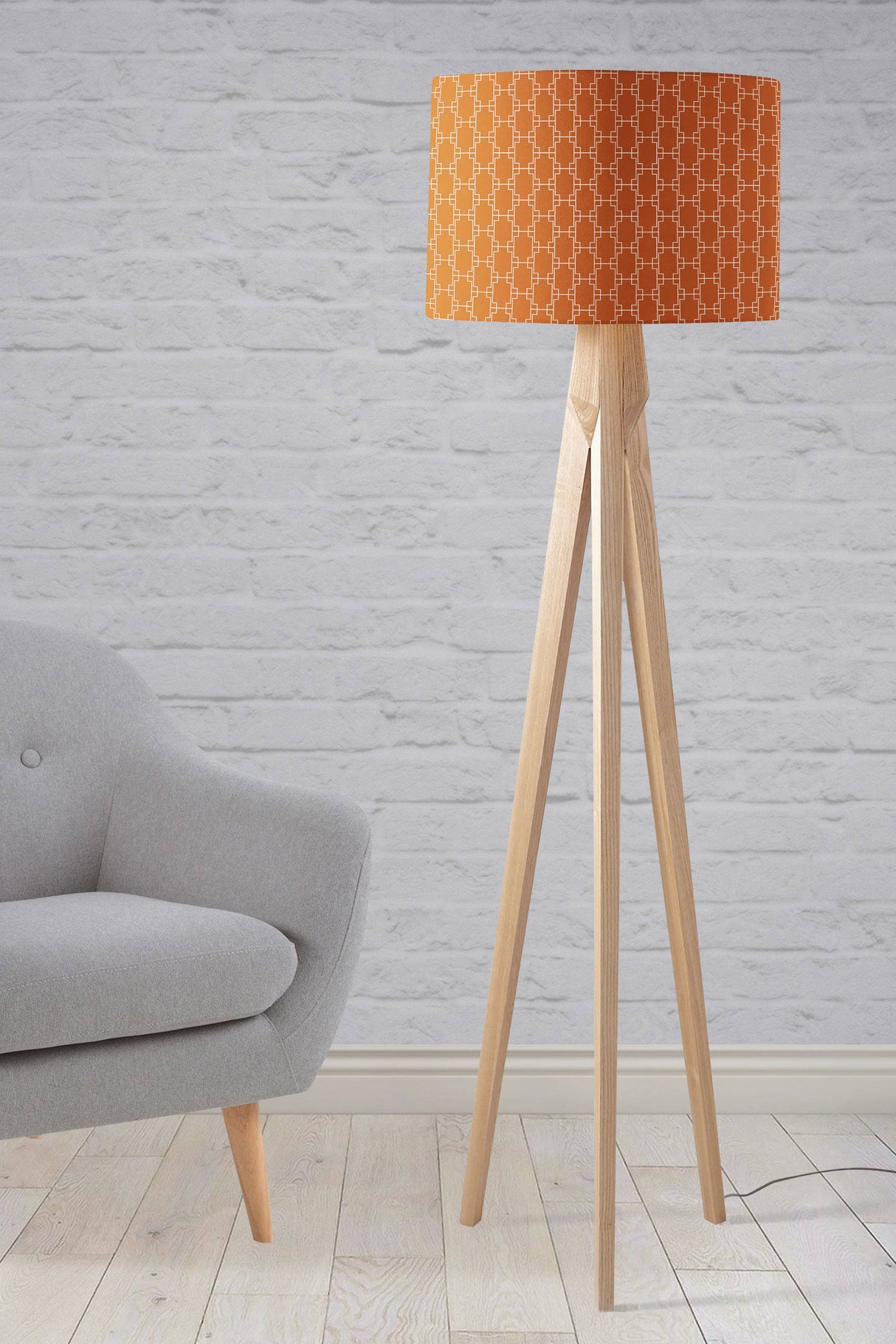Shadowbright Dark Orange Lampshade with White Geometric Design