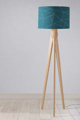 Shadowbright Teal Ceiling or Table Lampshade with White Lines Geometric Design