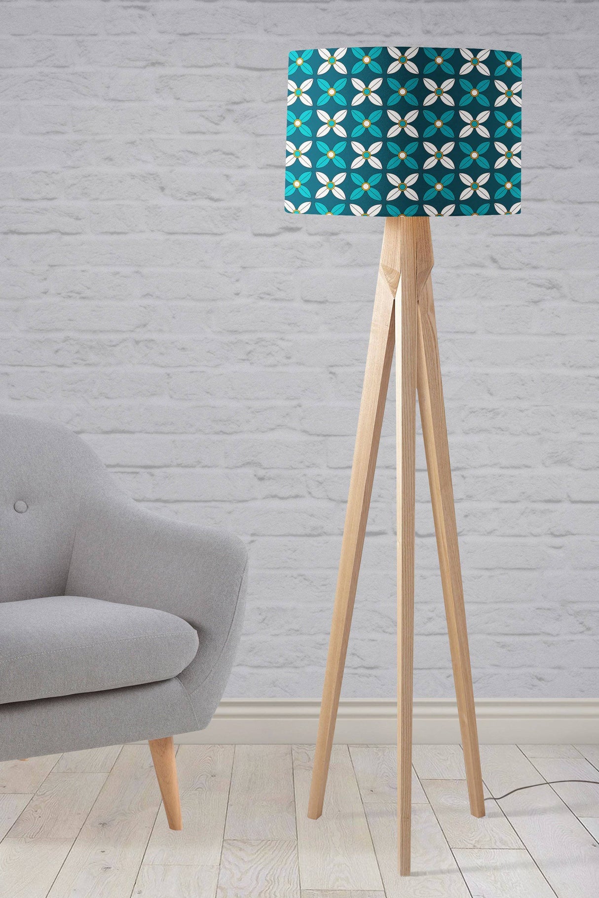 Shadowbright Blue and White Geometric Flowers Ceiling or Table Lampshade